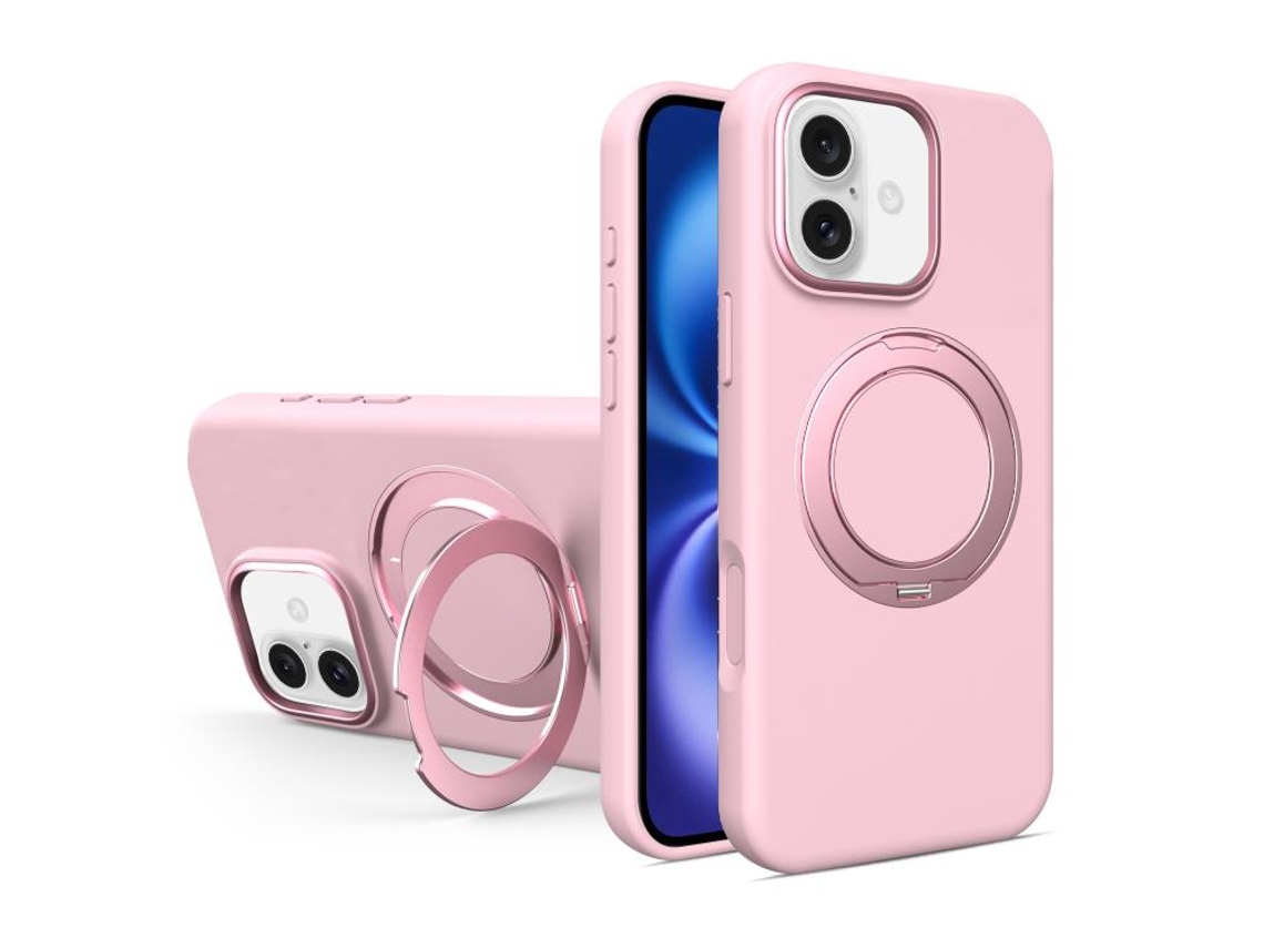 Capa Yuysan Para Iphone 16 Pro Max Silicone Magnetico Com Suporte Rotativo Rosa