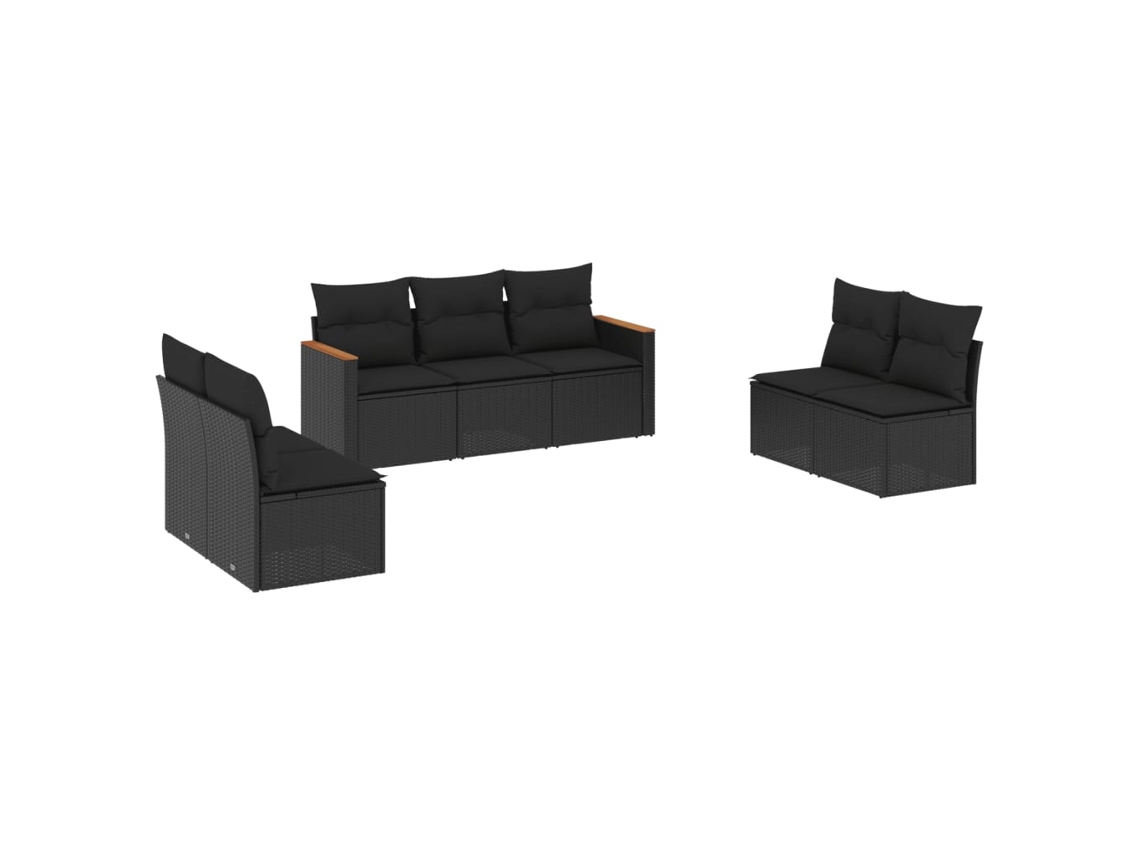 Conjunto de 7 Sofás para Jardim com Almofadões Vime Pe Preto MAISON EXCLUSIVE (7 pcs)