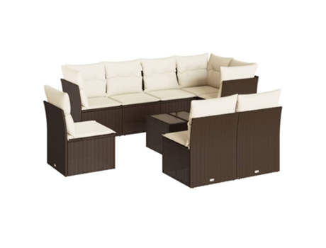 Conjunto 9 sofás p/ jardim c/ almofadões VIDAXL vime PE castanho
