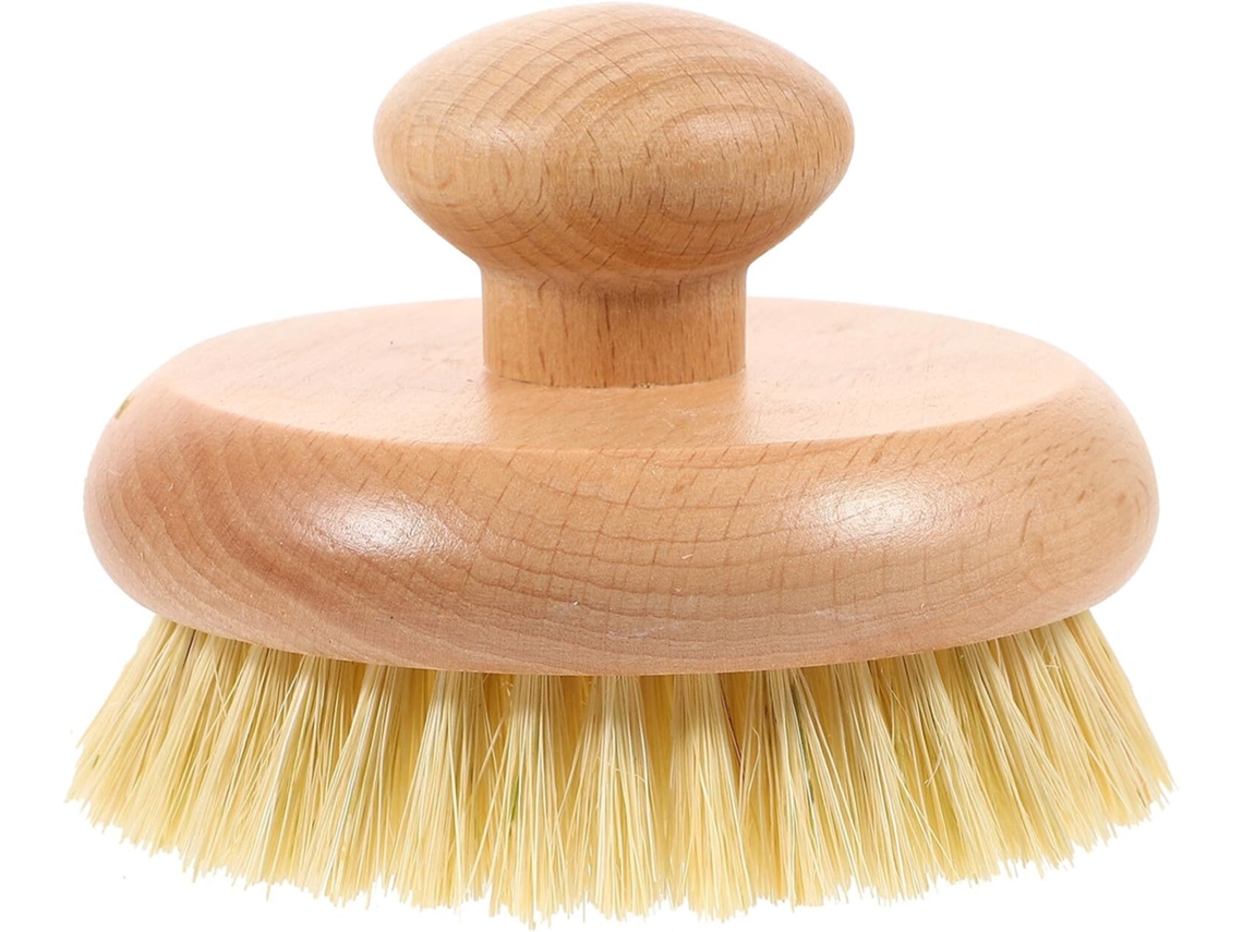 Escova De Banho Redonda Pretyzoom Com Cabo Madeira Faia, Escova De Banho Esfoliante Compacta Para O Corpo