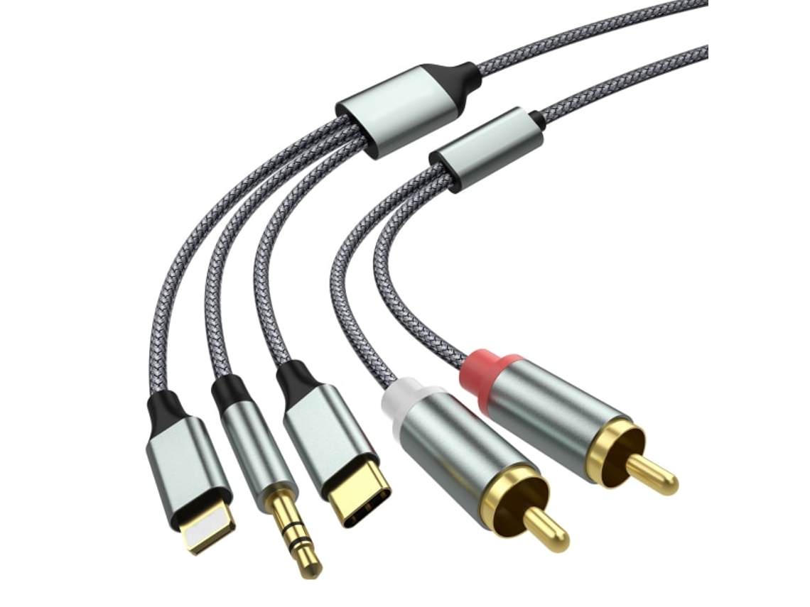 Cabo de Áudio Auxiliar Lightning para Rca, Rca 3,5 Mm, Usb c 2 3 em 1 Carro, Home Theater, Caixas Som e Muito Mais. AQUAFORGE