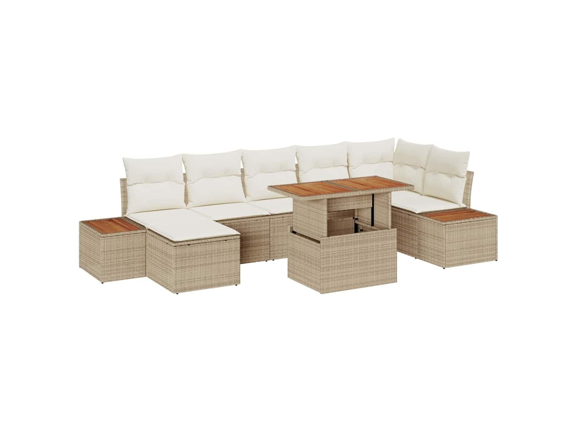 Vidaxl Conjunto De Sofá De Jardim 8 Unid. Bege Rattan Sintético