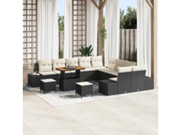 Vidaxl Conjunto De Sofá De Jardim Com Almofada 13 Pcs Preto Vime Pe