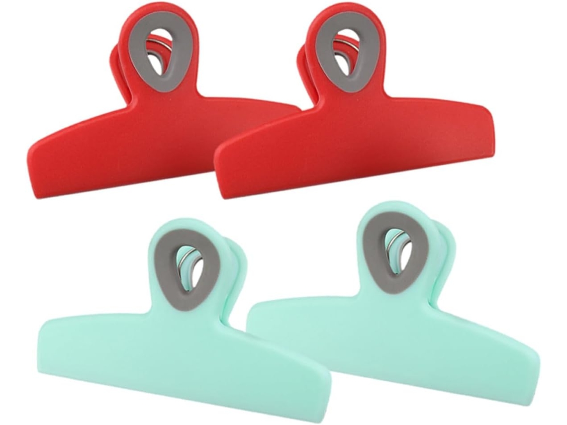 Conjunto De 4 Prendedores Reutilizáveis Para Sacos, Prendedores Multiuso Para Alimentos, Aço Inoxidável E Pp, Vermelho E
