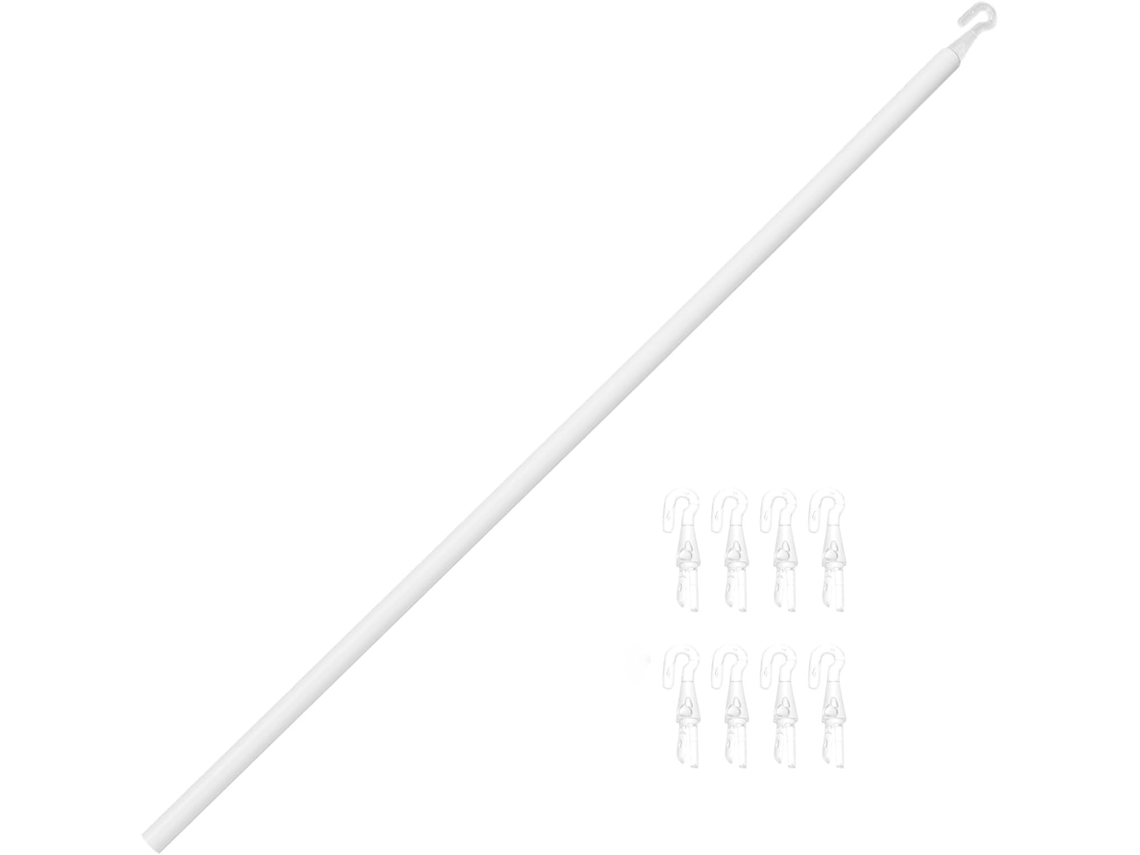 Varão De Cortina De Plástico De 117 Cm Com Gancho, Varão Ajustável Com Cordão Para Persianas E Varão