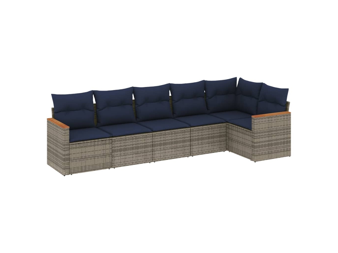 Conjunto de Sofá de Jardim, 6 Peças, Almofadas, Rattan Cinza MAISON EXCLUSIVE