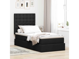 Vidaxl Cama Com Arrumação E Colchão Preto 100 X 200 Cm Tecido