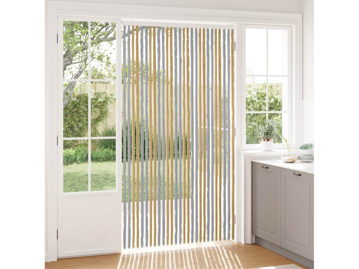 Vidaxl Cortina De Insetos Chenille Cinza E Bege 118 X 220 Cm 100% Pp