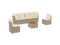 Conjunto de 7 sofás para jardim com almofadões Vime Pe Bege MAISON EXCLUSIVE (7 peças)