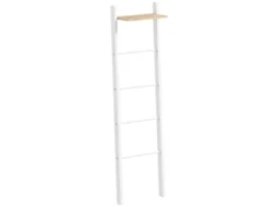 Toalheiro De Parede Com Prateleira Superior E 4 Barras, Estilo Escada, Para Banheiro, 43x20x151 Cm, Branco E Carvalho.