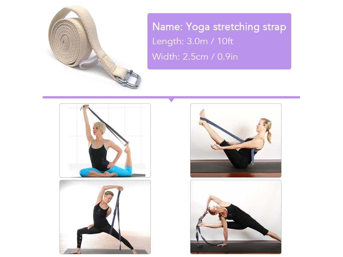 Cinto de Yoga de Algodão com Anel de Metal, 10ft, para Alongamento e Fisioterapia