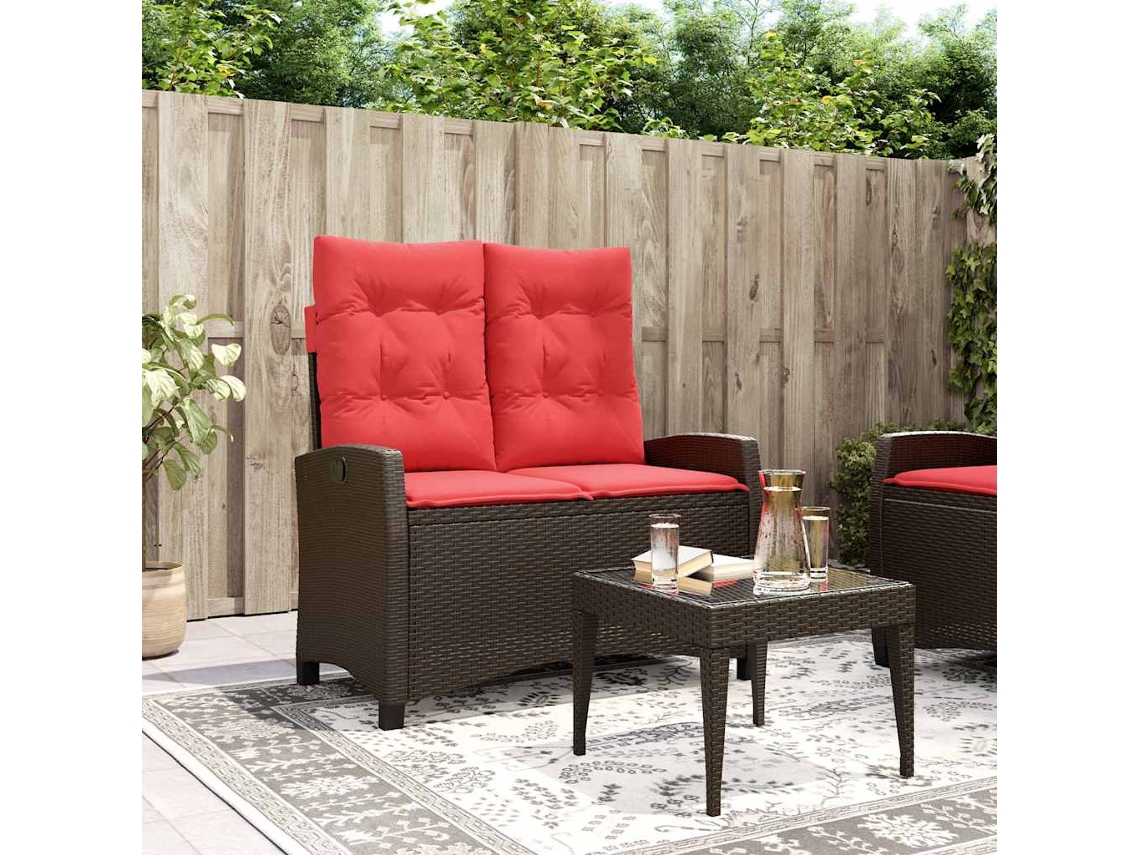 Vidaxl Banco De Jardim Reclinável Com Almofadões Vime Pe Castanho