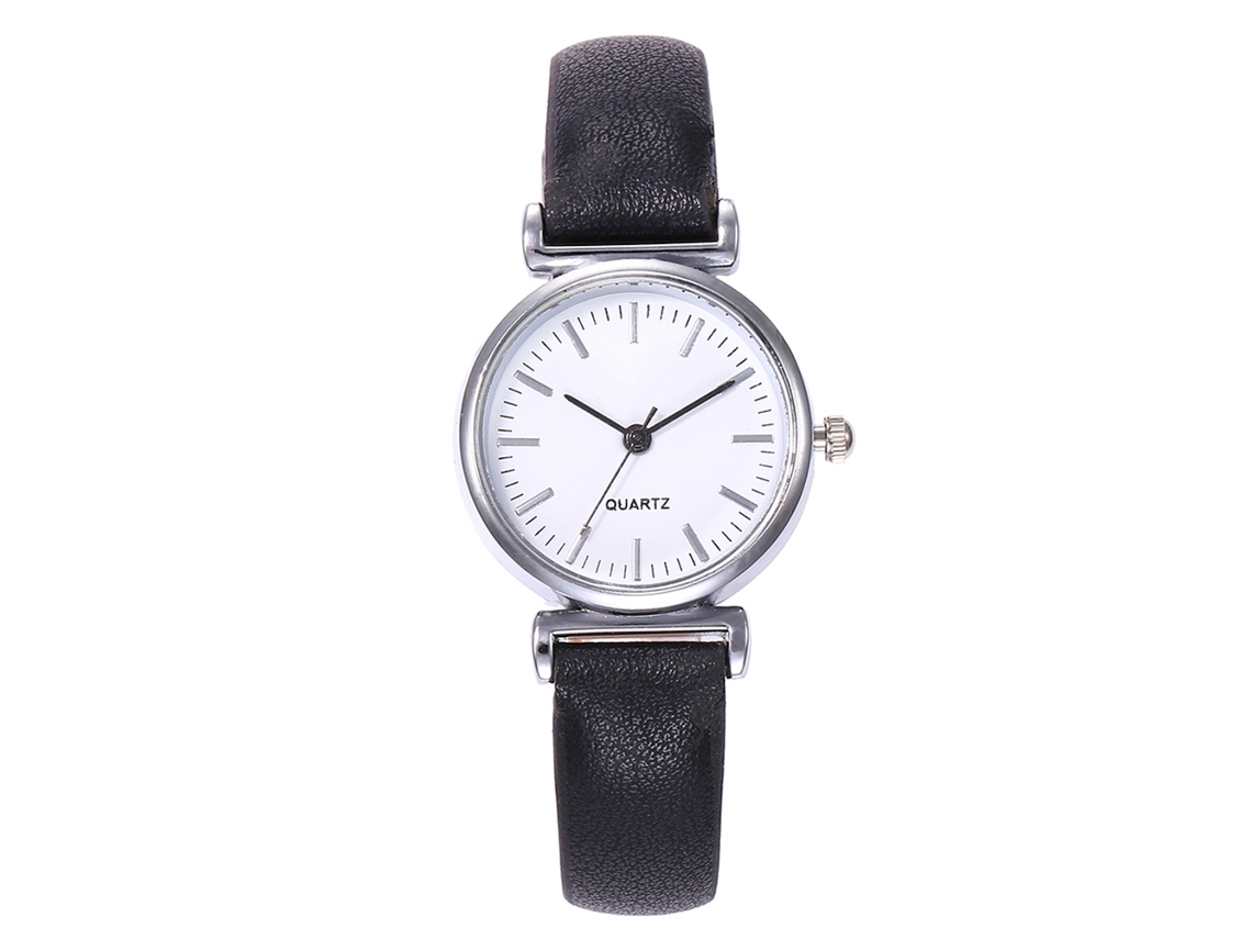 Relógio de Pulso Feminino de Quartzo com Pulseira Pu Estilo Simples Vansvar (preto+branco)