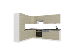 Cozinha Em Ângulo Fame Line, 227x287cm, Pt Antracite, Carvalho Lambril/branco, Branco, Vicco