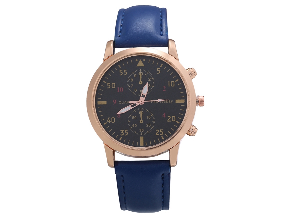 Relógio de pulso masculino de quartzo com pulseira de couro PU, mostrador redondo ultrafino, azul royal.