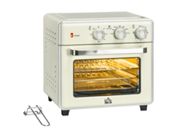 Homcom Mini Forno Convecção 20l, 7 Em 1, Placa, Cesto Fritadeira, Bandeja Migalhas, Temporizador 1h, 1400w, Branco