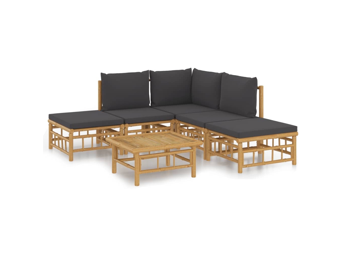Maison Exclusive - 6 Pcs Conjunto Lounge Jardim Bambu C/ Almofadões Cinza-escuro