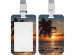 Porta Crachá Com Estampa Palmeiras Ao Pôr Do Sol E Oceano, Cabo Cordão Vertical, Armazenamento Plástico Impermeável