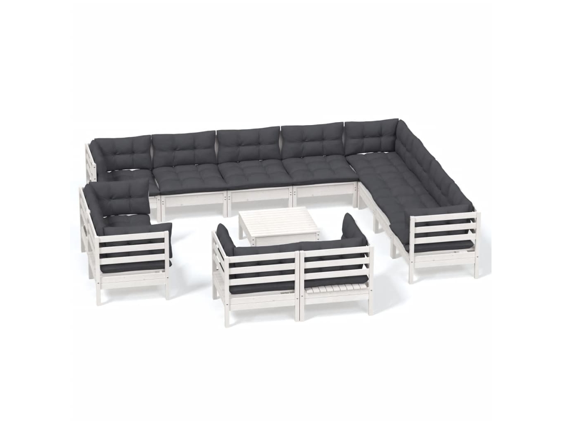 Conjunto de 13 Lounge de Jardim com Almofadões Pinho Maciço Branco MAISON EXCLUSIVE