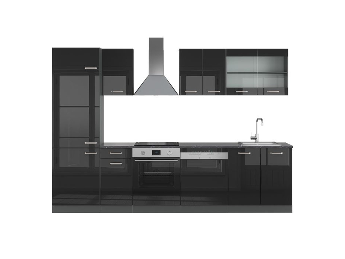 Cozinha R-Line, 300 cm sem bancada, Preto brilhante/Antracite, Vicco