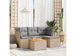 Vidaxl 5 Pcs Conj. Sofás Jardim C/ Almofadões Vime Pe Bege Misturado