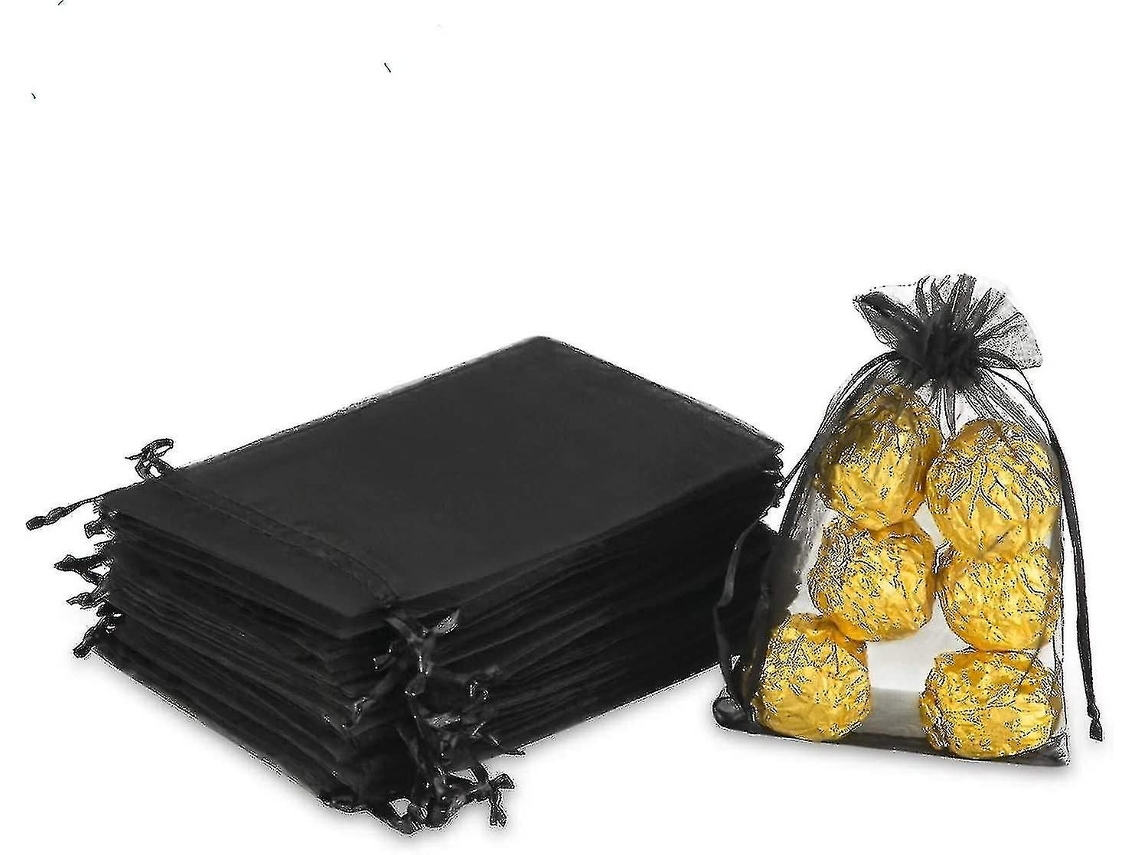 100 Sacos De Presente De Organza Preta Com Cordão, 4x6 Polegadas (10x15cm), Para Casamentos E Festas