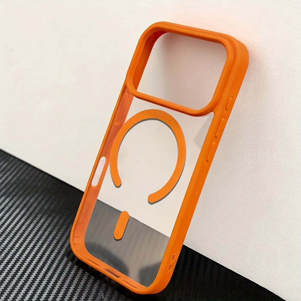 Capa Transparente Magnética Magsafe Para Iphone (iphone 14 Pro Max Laranja), Compatível Com Carregamento Sem Fio.