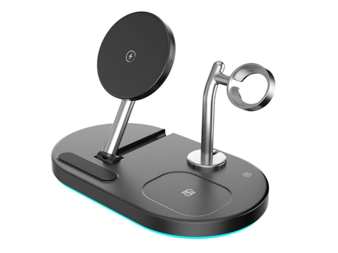 Carregador Magnético Sem Fio 15w 4 Em 1 Para Celular Base De Carregamento Rápido Suporte De Mesa (preto)