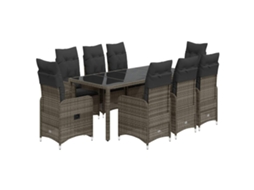 Conjunto 9 bistrô de jardim c/ almofadões VIDAXL vime PE cinzento