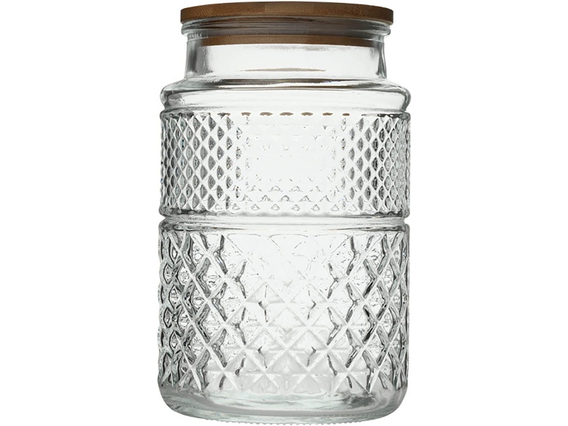 Pote Hermético, Em Vidro E Bambu E Madeira, 1800 Ml, Com Tampa, Para Organização Doméstica Na Cozinha E Bancada