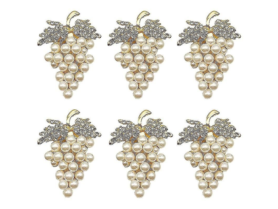 Conjunto de 6 anéis de guardanapo uvas, com diamantes e pérolas | S/MARCA