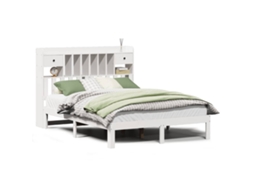 Cama com Estante Pinho Maciço Branco MAISON EXCLUSIVE (135x190 cm)