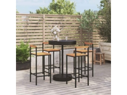 Vidaxl 5 Pcs Conjunto De Bar P/ Jardim Vime Pe/acácia Maciça Preto