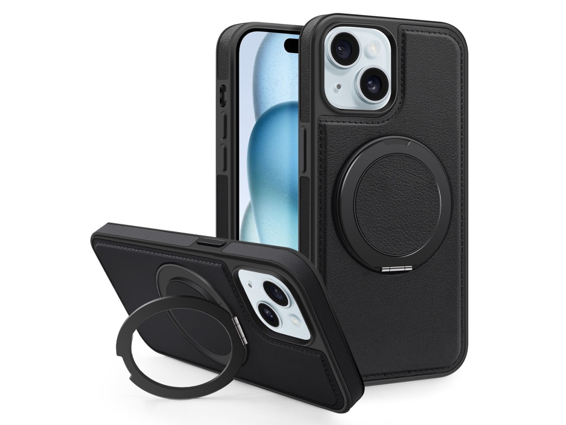 Suporte Casa Para Iphone 15 Pele Sintética Magnética Preto