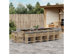 Vidaxl 15 Pcs Conj. Jantar Jardim C/ Almofadões Vime Pe Bege Misturado