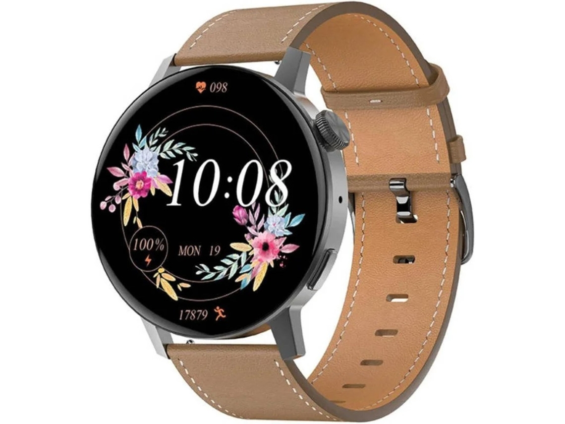 Relógio Inteligente Unissex 1.36 Redondo Tela Colorida Touch Nfc Bluetooth Chamada Assistente Voz Senha Track Atividade Marrom Yizhood
