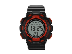 Relógio esportivo eletrônico simples para atividades ao ar livre com pulseira digital, vermelho.
