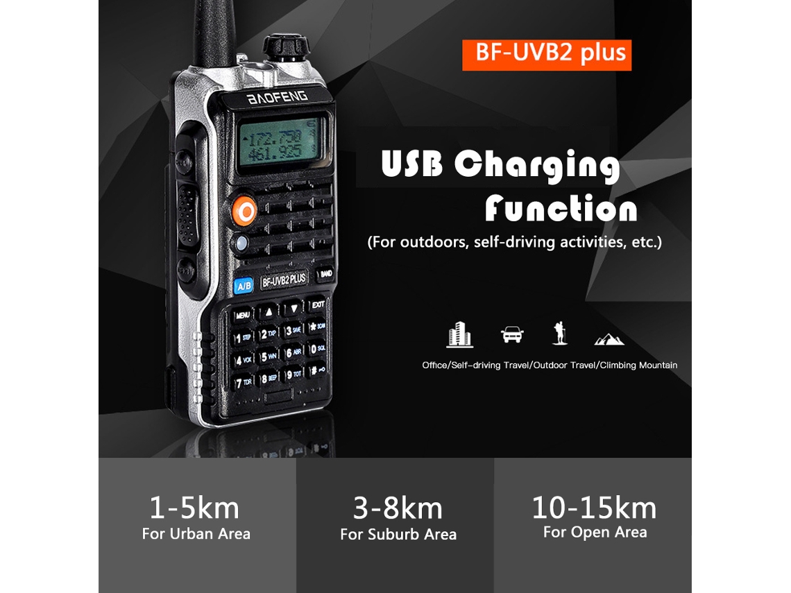 Aetheria baofeng Bf uvb2 Plus Rádio Walkie Talkie Banda Dual Lcd 128ch Bateria 4800mah Us Plug