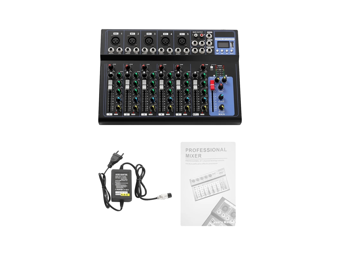 Mixer De Ãudio, 7 Canais, 6 Estilos Musicais Integrados, Preto Oem