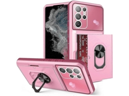 Yuru capa para Samsung Galaxy S23 Ultra/s23+/s23 com Slot Cartão, Anel Giratório Magnético e Suporte Rosa