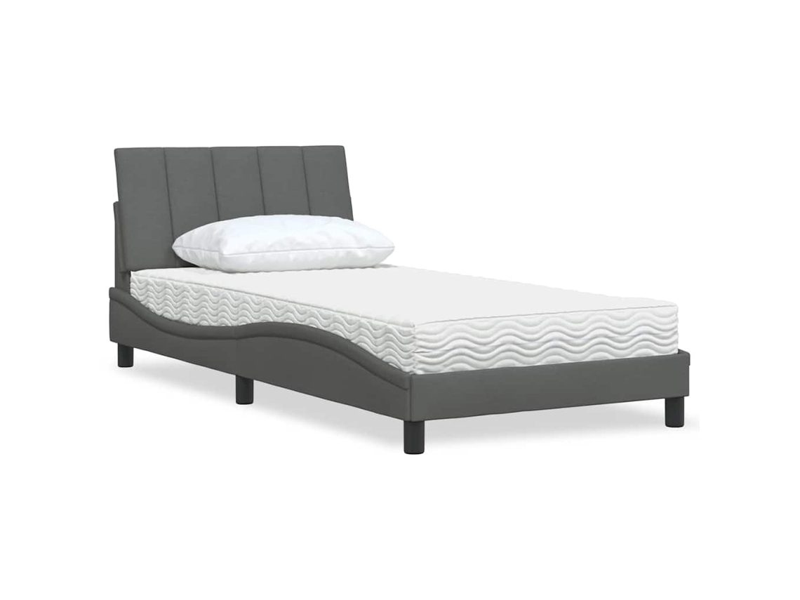 Vidaxl Cama Com Colchão Hanko 100x200 Cm Tecido Cinzento-escuro