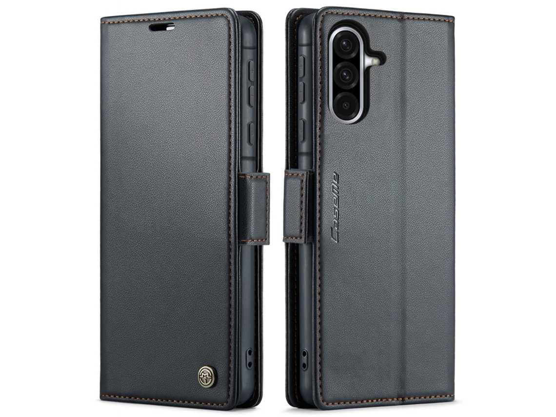 Capa Para Samsung Galaxy A36 De Couro Com Textura De Lichia E Fecho Borboleta Proteção E Rfid Antirroubo Preta