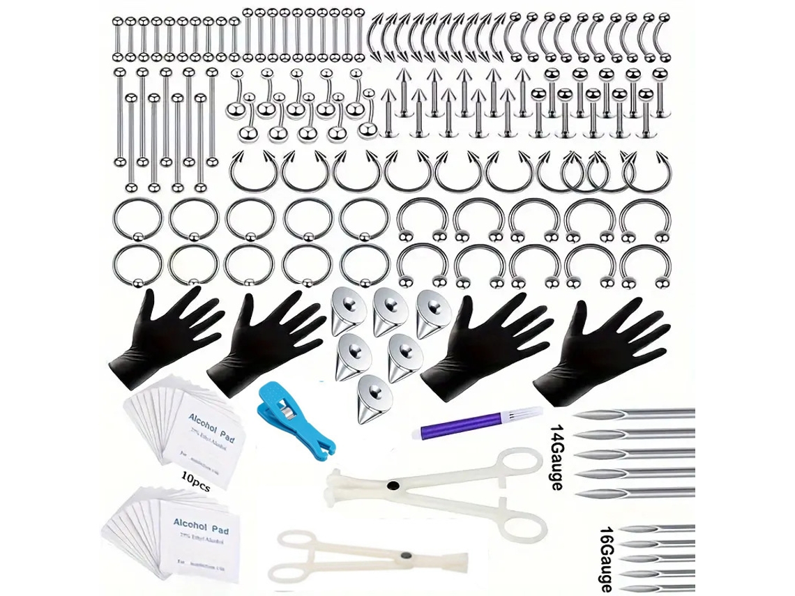 Piercing De Orelha, Kit De Ferramentas Para Piercing, Com Brincos De Aço Inoxidável (144 Peças) Spqment