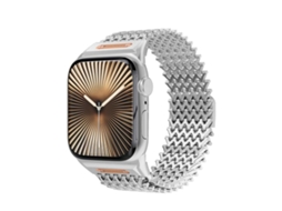 Bracelete para Apple Watch 46/49/45/44mm Aço Inoxidável Esqueleto Tipo W Magnética Longa Prateada XIAOMOYU