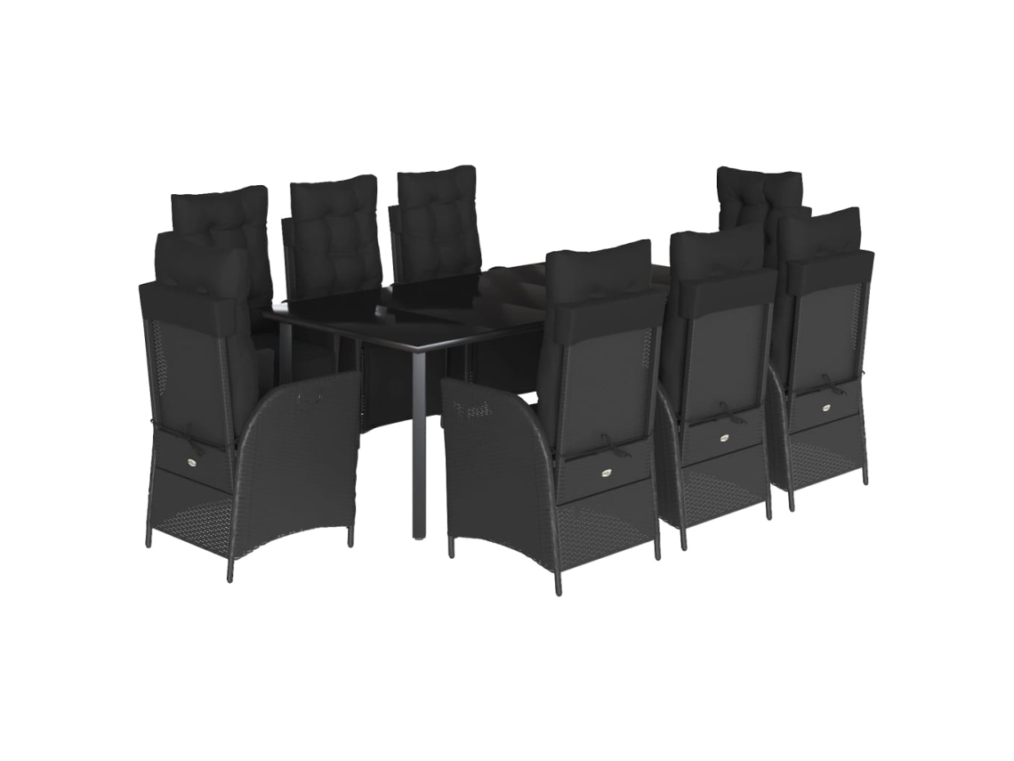 Conjunto de 9 Jantar para Jardim com Almofadões Vime Pe Preto MAISON EXCLUSIVE