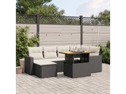 Vidaxl 7 Pcs Conjunto De Sofás P/ Jardim C/ Almofadões Vime Pe Preto