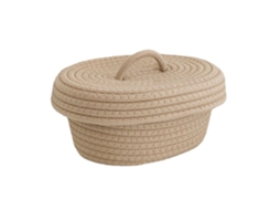 Cesta de Armazenamento com Tampa, Feita à Mão de Cordão de Algodão, para Mesa, Cosméticos, Khaki
