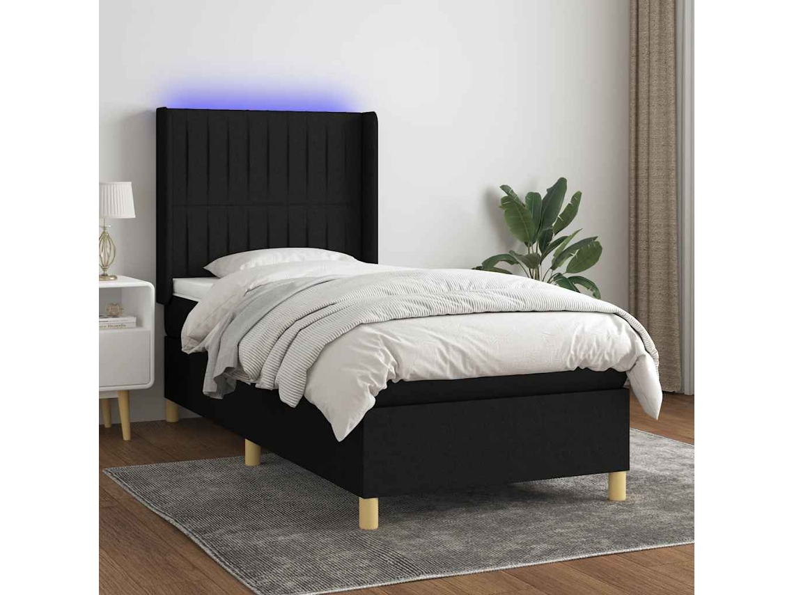 Vidaxl Cama Box Spring C/ Colchão E Led 100x200 Cm Tecido Preto
