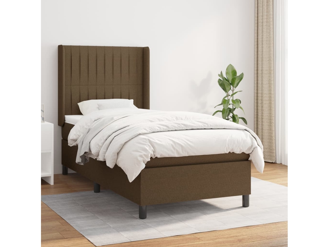 Vidaxl Cama Com Molas/colchão 80x200 Cm Tecido Castanho-escuro