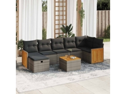 Vidaxl 8 Pcs Conjunto Sofás De Jardim C/ Almofadões Vime Pe Cinzento